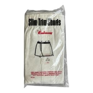 Vintage 80s Embassy Slim Trim White Cotton Boxer Shorts Heat Resistant Waist 40